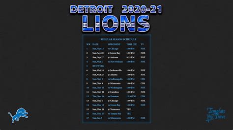 2020-2021 Detroit Lions Wallpaper Schedule