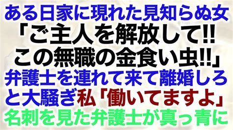 スカッとする話ある日家に現れた見知らぬ女ご主人を解放してこの無職の金食い虫弁護士を連れて来て離婚しろと大騒ぎ私働いてますよ