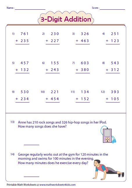 3 Digit Addition Word Problems With Regrouping Worksheets Worksheetscity