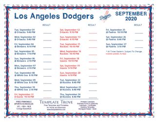 Printable 2020 Los Angeles Dodgers Schedule