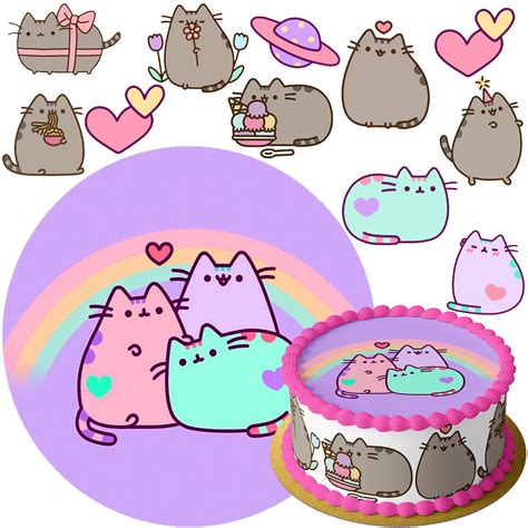 Zestaw Op Atek Na Tort Kot Koty Pusheen Postaci Tekst Wafers Premium