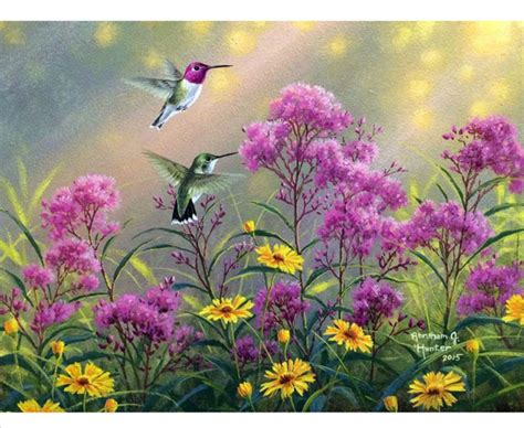 5D Diamond Painting Purple Flowers and the Hummingbird Kit