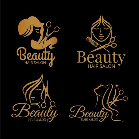 Collection De Logos De Salon De Coiffure De Luxe Vecteur Premium