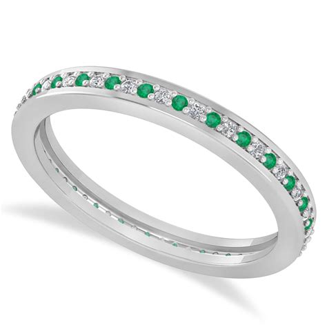 Diamond & Emerald Eternity Wedding Band 14k White Gold 0.28ct - AD6357