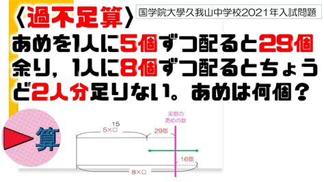 過不足算国学院大学久我山中学校2021年入試問題過去問中学受験算数 YouTube