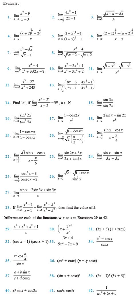 Limits Questions And Answers Limits Worksheet With Answers P