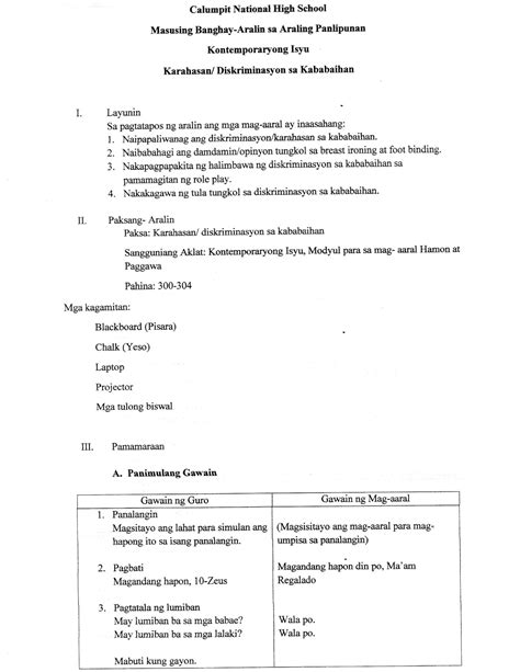 Lesson Plan In Araling Panlipunan Grade 10 Kontemporaryong Isyu