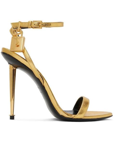 Tom Ford Gold Padlock Pointy Naked Heeled Sandals In Metallic Lyst