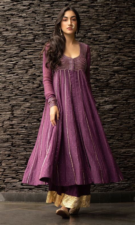 This Three Piece Set Includes Anarkali Palazzo And Dupatta Purple