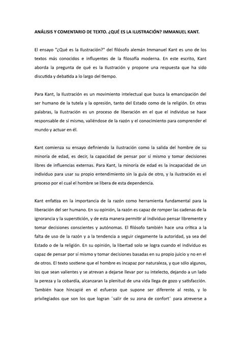 Comentario Kant An Lisis Y Comentario De Texto Qu Es La