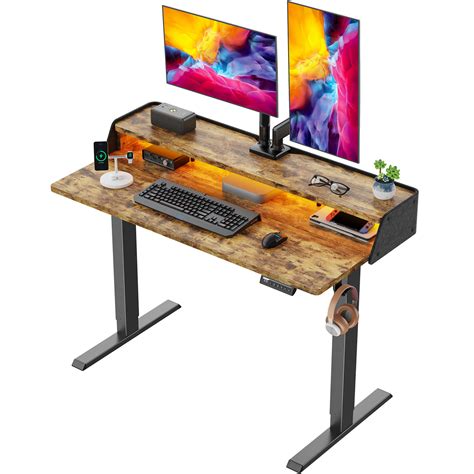 48" Height-Adjustable Electric Standing Desk with LED Strip & Monitor ...