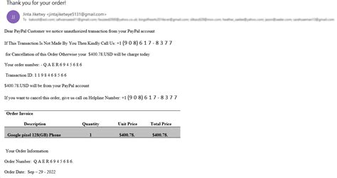 PayPal unauthorized transaction notice