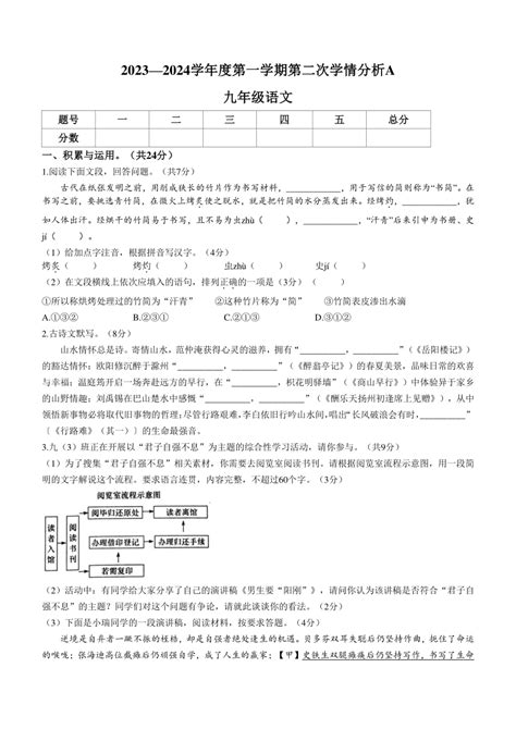 河南省周口市鹿邑县2023—2024学年九年级上学期第二次学情分析语文试卷无答案 21世纪教育网