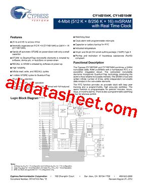 CY14B104K 12 Datasheet PDF Cypress Semiconductor