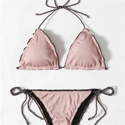 Zaful Swim Pink Triangle Bikini Set Poshmark