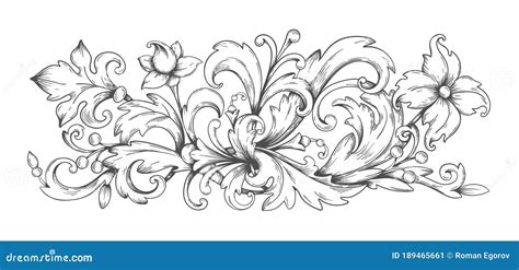 Baroque Ornament Border Engraved Filigree Elements With Leaves