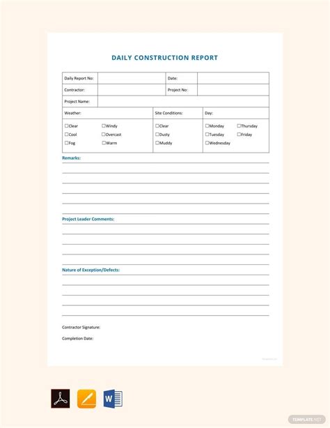 Construction Daily Report Template in Google Docs, Pages, Word ...