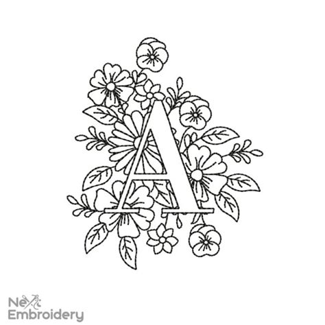 Floral Letter A Embroidery Design - NextEmbroidery