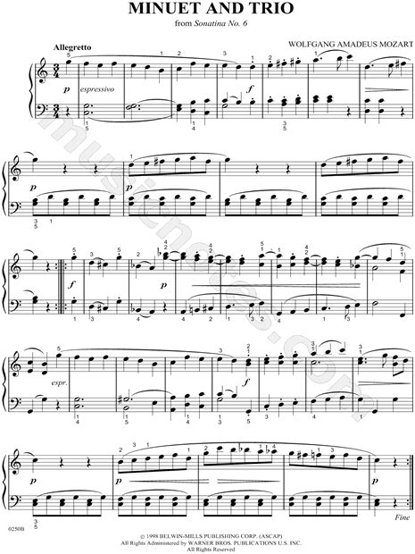 Wolfgang Amadeus Mozart Minuet And Trio Sheet Music Piano Solo In G