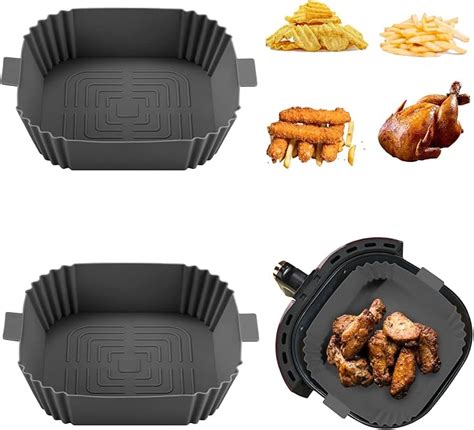 2pcs Silicone Air Fryer Liner 6 5 Inch Air Fryer Silicone Basket Pot Reusable Non Stick