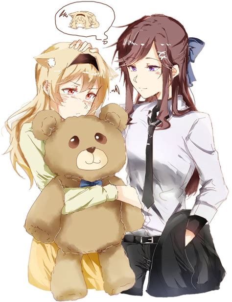 Two Anime Girls Are Holding A Teddy Bear