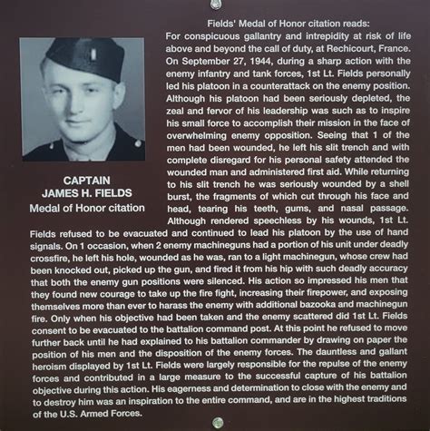 CAPTAIN JAMES H. FIELDS MEDAL OF HONOR WAR MEMORIAL PLAQUE - National