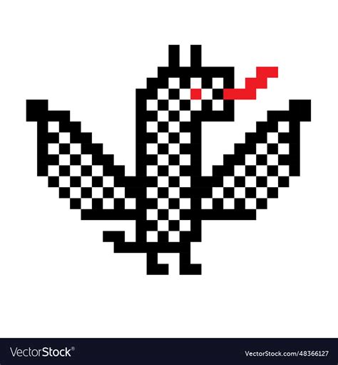 Black and white cute pixel dragon isolated Vector Image