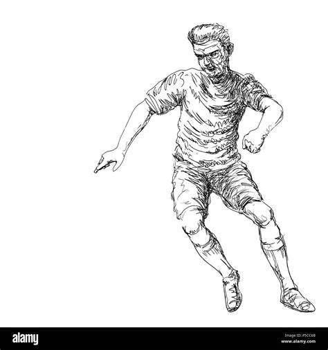 Hand Drawing Of Soccer Player Kicking A Ball Vector Hand Drawn