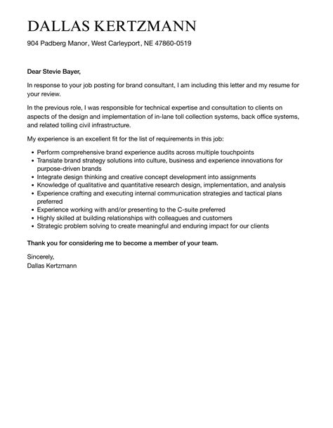 Brand Consultant Cover Letter | Velvet Jobs