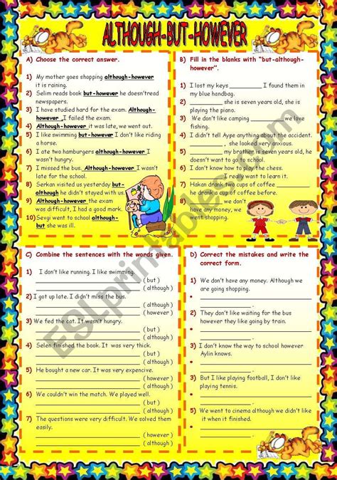 Although But However Esl Worksheet By Ladygargara