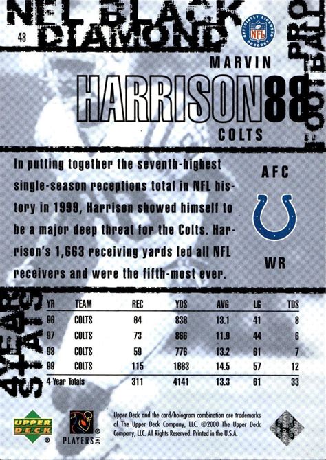 2000 Upper Deck Black Diamond 48 Marvin Harrison For Sale Online EBay