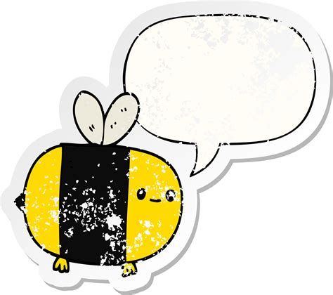 Cute Cartoon Bee And Speech Bubble Distressed Sticker 10773470 Vector