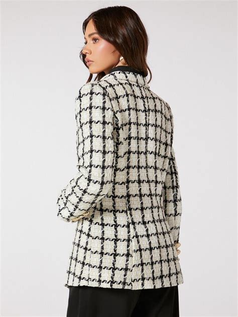 Shein Bizwear Double Breasted Plaid Tweed Blazer Shein Uk