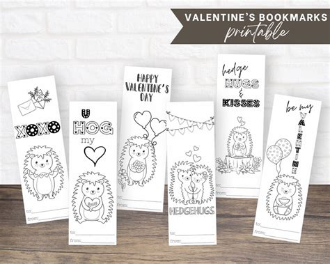 Printable Hedgehog Valentines Day Coloring Bookmarks Kids Valentines ...