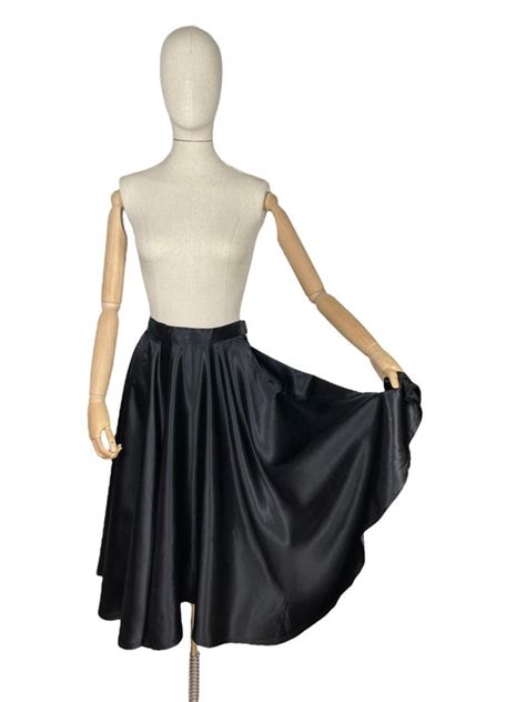 Original S Inky Black Satin Full Circle Skirt Gem