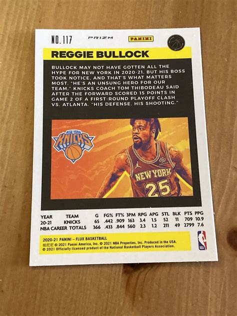 2020 21 Panini Flux Basketball Reggie Bullock Silver PRIZM 117 New