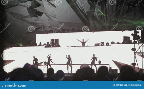 Ukraine Popovka Kazantip August 5 2013dj On Main Stage Lighting Crowd Of People Dancing