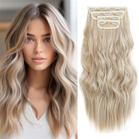 Clip In Hair Extensions Long Wavy Hair Extensions 4pcs Light Blonde With Highlights