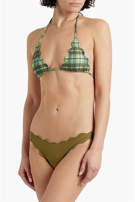 MARYSIA Antibes Checked Textured Stretch Crepe Low Rise Bikini Briefs