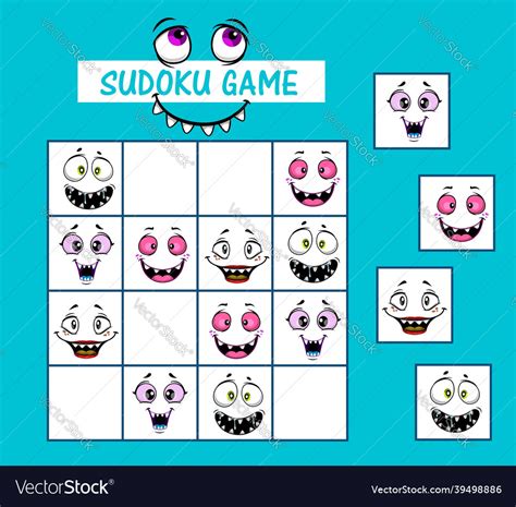 Sudoku Kids Game Riddle With Cartoon Faces Vector Image