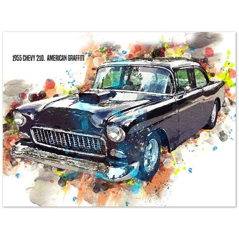 American Graffiti 1955 Chevy 210 Hot Rod Watercolor Painting Art Print Poster Ebay