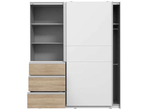 Armoire 2 portes 3 tiroirs DORIAN coloris blanc chêne Conforama