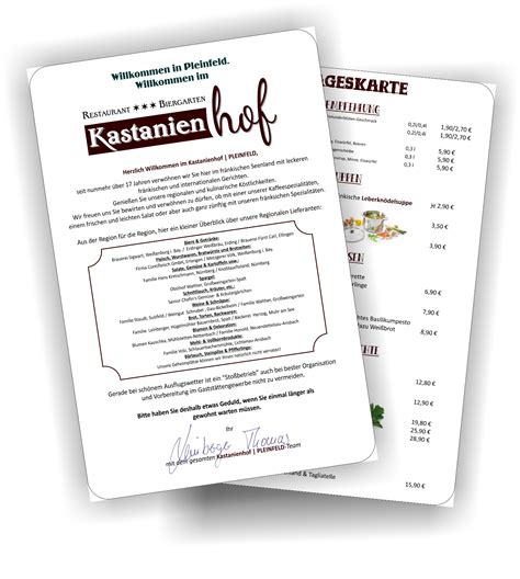 Speisekarte Restaurant Kastanienhof Mit Biergarten In Pleinfeld