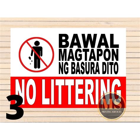 Bawal Magtapon Ng Basura Bawal Magkalat No Littering Laminated Signage