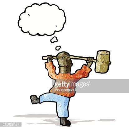 cartoon man swinging big hammer Clipart Image