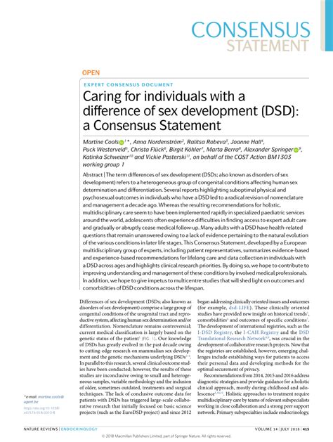 Pdf Caring For Individuals With A Difference Of Sex Development Dsd