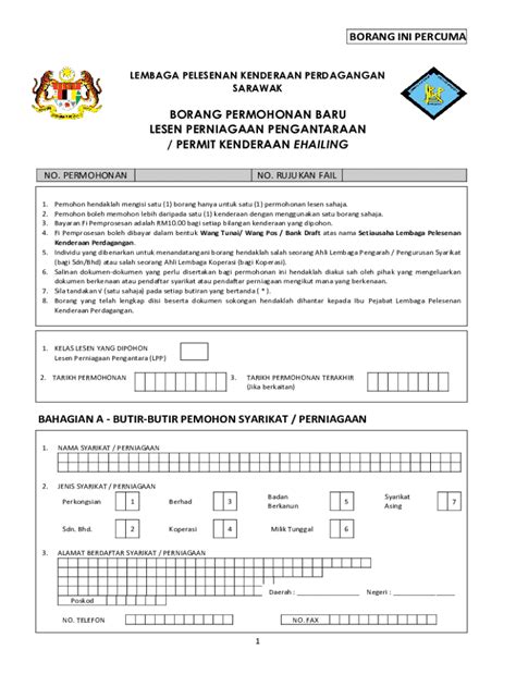 Fillable Online Permohonan E Hailing Borang Permohonan Fax Email Print Pdffiller