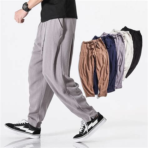 Casual algodón Lino Harem pantalones hombres Jogger pantalones hombres