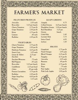 Farmers Market Menu