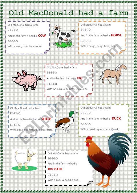 Old Macdonald Esl Worksheet By Barbario